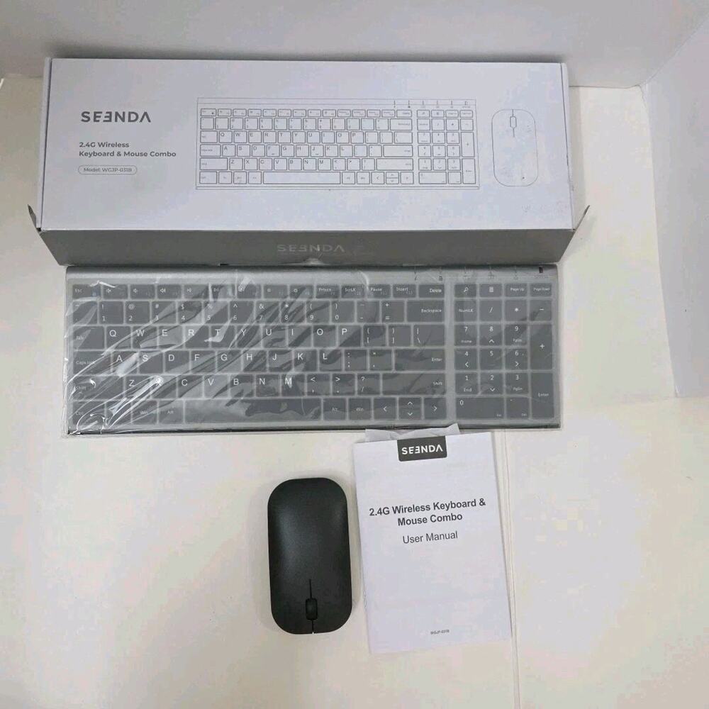 Keyboard and Mouse, seenda 2.4GHz Ultra Thin Full-Sized Silent Wireless Keyboard
